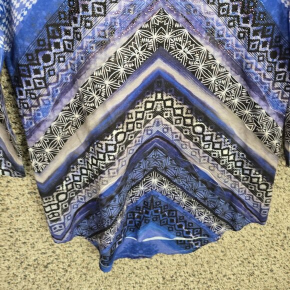 Chicos Top Womens 0 US Small Blue Scoop Neck Embellished 3/4 Sleeve Tee Casual - Picture 5 of 7